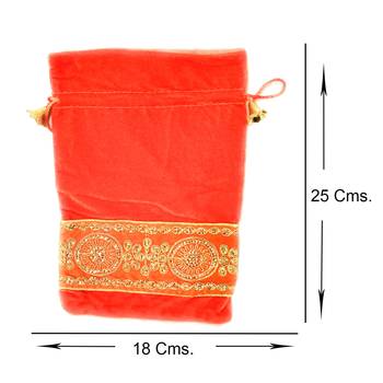 Velvet Potli Pouch With Zariwork for Shagun and Gifting Combo of 5 Orange Color 2