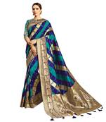 Blue Embroidered Jacquard Saree With Blouse