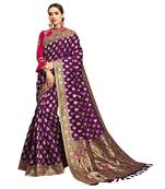 Purple Embroidered Jacquard Saree With Blouse