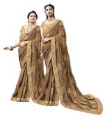 Light brown embroidered chiffon saree with blouse