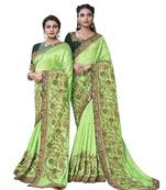Light green embroidered silk saree with blouse