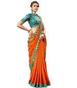 Orange printed chiffon saree with blouse