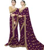 Purple embroidered georgette saree with blouse