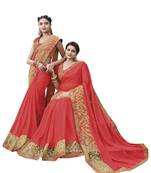 Red embroidered georgette saree with blouse