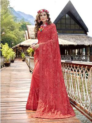 Red embroidered georgette saree with blouse 1