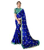 Royal blue printed chiffon saree with blouse