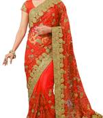 Orange embroidered net saree with blouse