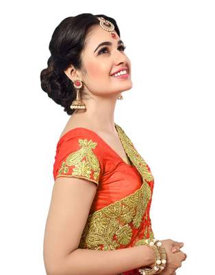 Orange embroidered net saree with blouse 3