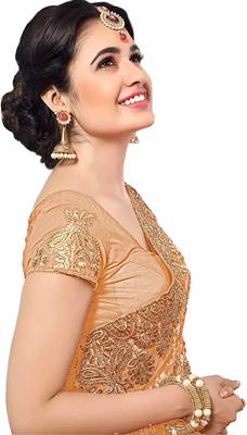 Beige embroidered net saree with blouse 3