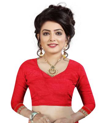 Red embroidered net saree with blouse 5
