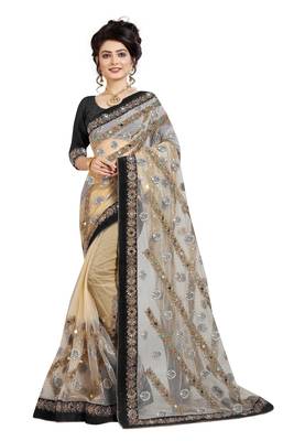 Black embroidered net saree with blouse 1