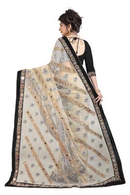 Black embroidered net saree with blouse 2