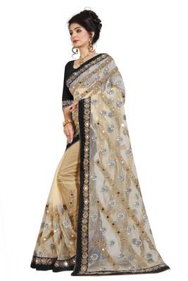 Black embroidered net saree with blouse 3