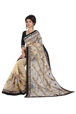 Black embroidered net saree with blouse 4
