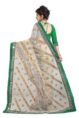Green embroidered net saree with blouse 2