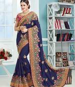 Blue embroidered poly silk saree with blouse