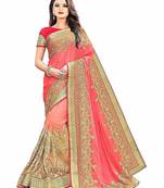 Pink embroidered chiffon saree with blouse