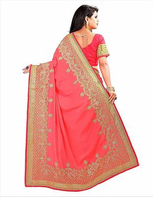 Pink embroidered chiffon saree with blouse 3