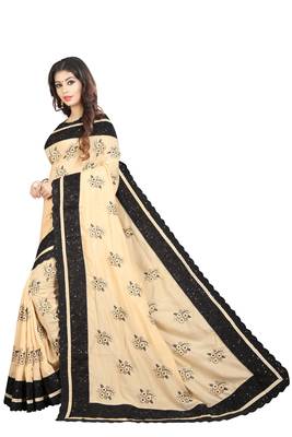 Beige embroidered georgette saree with blouse 2