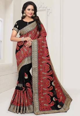 Black embroidered georgette saree with blouse 1