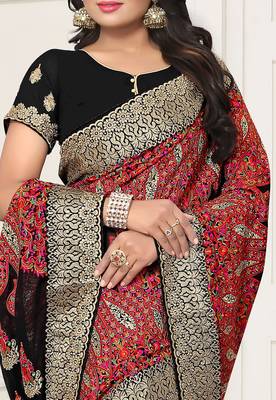 Black embroidered georgette saree with blouse 3