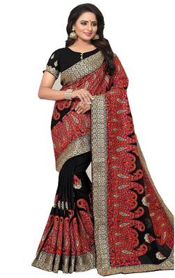 Black embroidered georgette saree with blouse 4