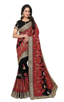 Black embroidered georgette saree with blouse 5