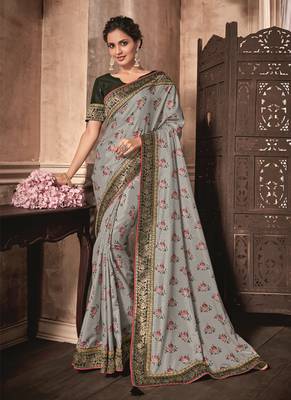 Grey Embroidered Pure Silk Saree With Blouse 1