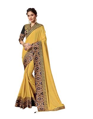 Yellow Embroidered Pure Silk Saree With Blouse 1
