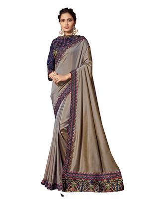 Grey Embroidered Pure Silk Saree With Blouse 1