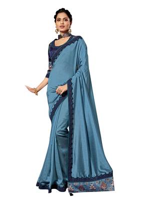 Blue Embroidered Pure Silk Saree With Blouse 1