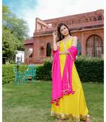 yellow plain rayon kurta sets