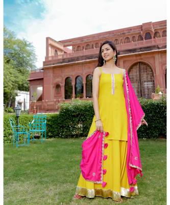 yellow plain rayon kurta sets 2