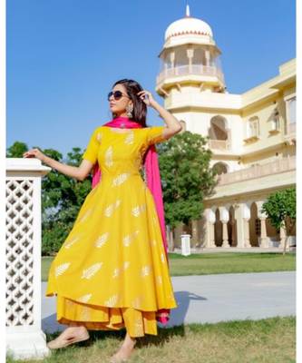 yellow printed Cotton kurta sets 1