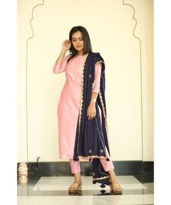 pink plain chanderi kurta sets 2