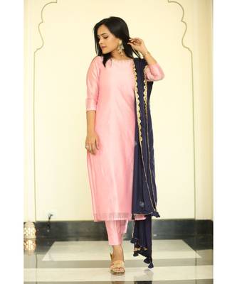 pink plain chanderi kurta sets 3