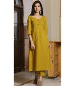 olive plain Cotton kurta sets