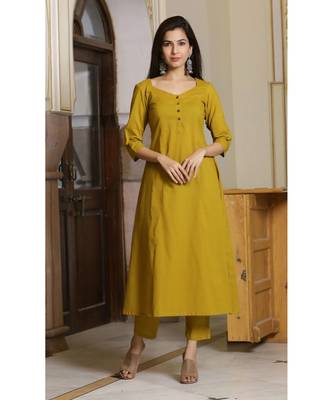 olive plain Cotton kurta sets 2