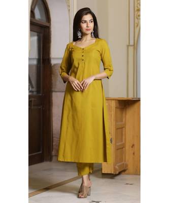 olive plain Cotton kurta sets 3