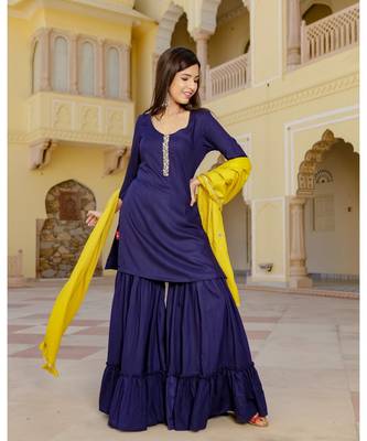 blue plain rayon kurta sets 1
