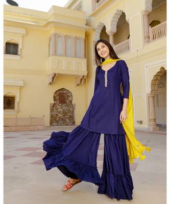 blue plain rayon kurta sets 2
