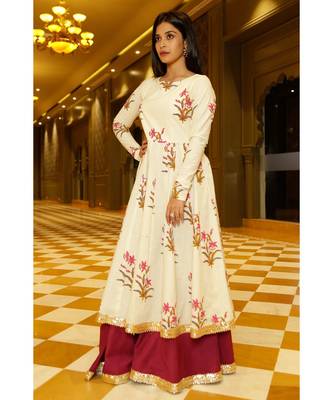 beige printed Cotton kurta sets 2
