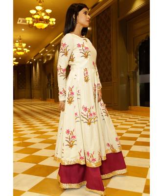 beige printed Cotton kurta sets 3