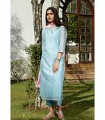 Turquoise plain Cotton kurta sets