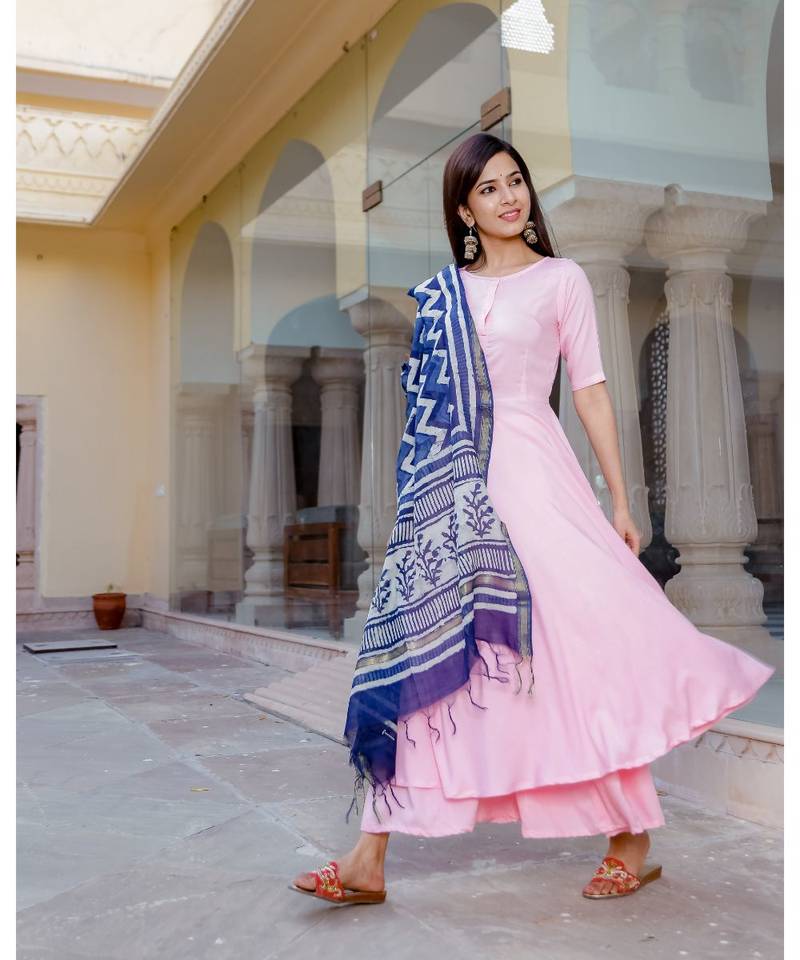 pink plain rayon kurta sets