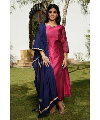 pink plain chanderi kurta sets 1