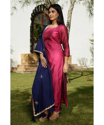 pink plain chanderi kurta sets 2