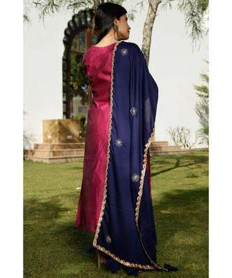 pink plain chanderi kurta sets 4