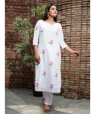 white printed Cotton kurta sets 1