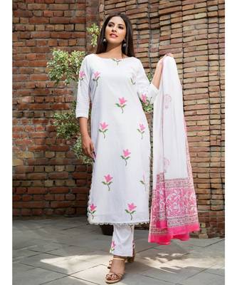 white printed Cotton kurta sets 2
